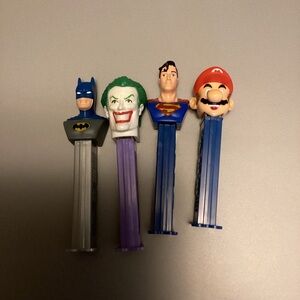 Batman, Joker, Superman, and Mario PEZ Dispensers